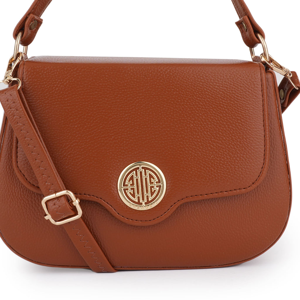 Women Brown Textured Shoulder Bag with Adjustable Sling Strap