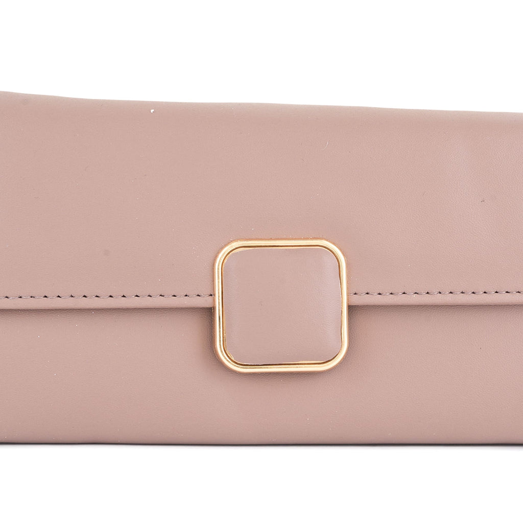 Women Taupe Long Clutch Wallet with Zip Pocket