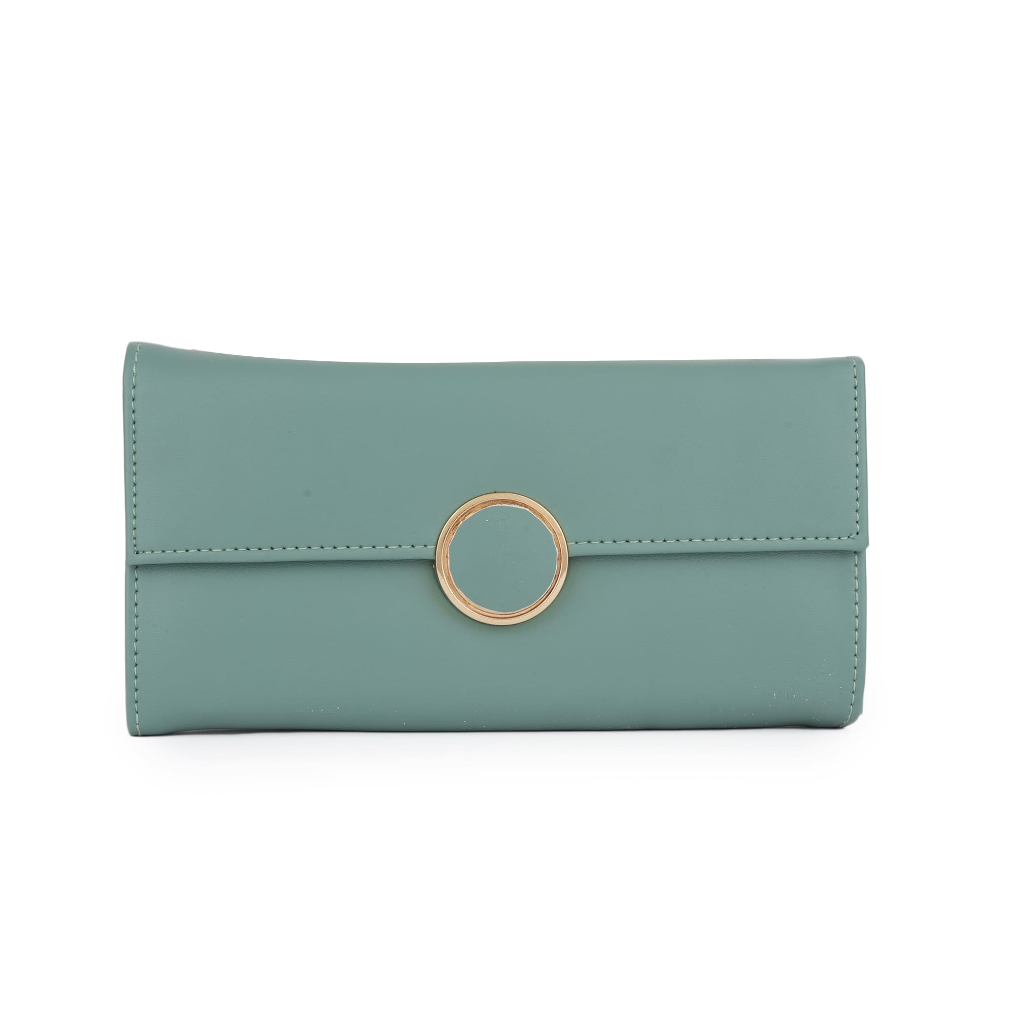 Women Mint Green Long Clutch Wallet with Back Zip Pocket