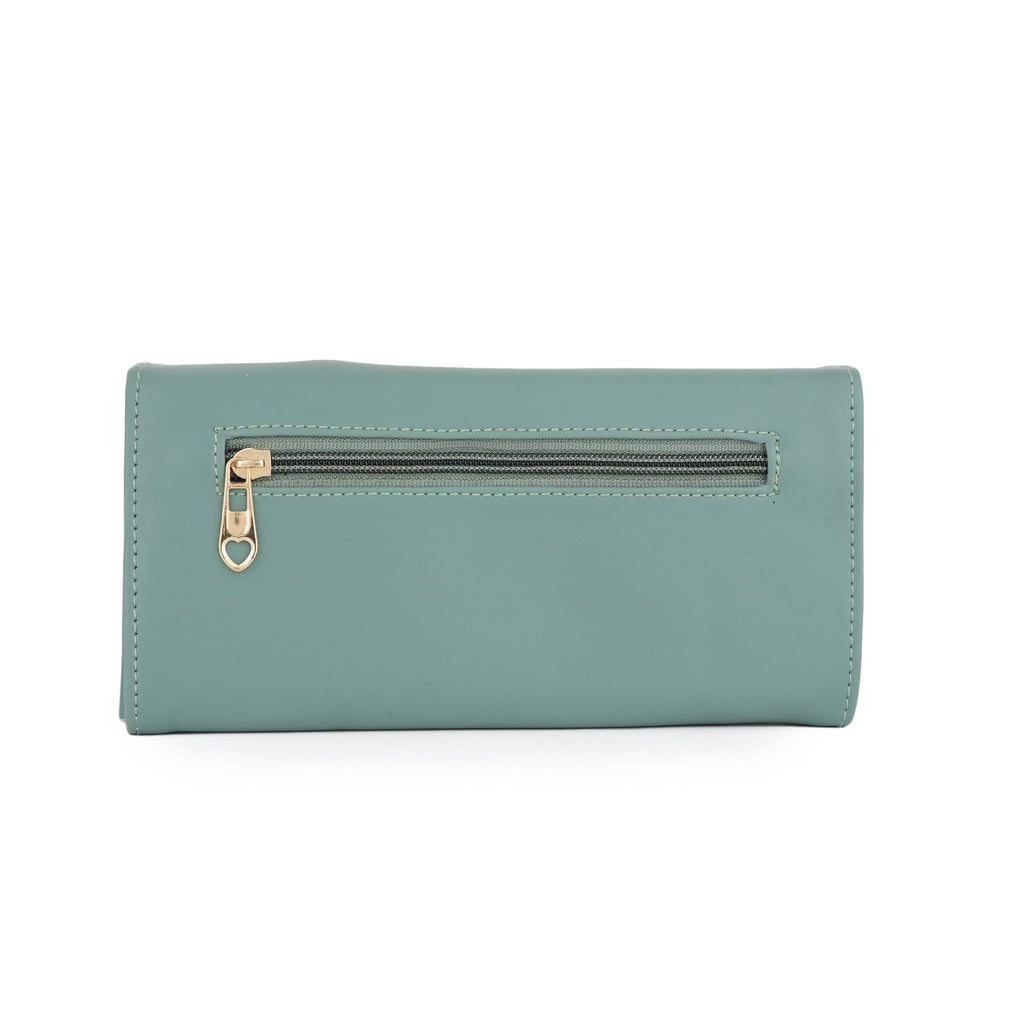 Women Mint Green Long Clutch Wallet with Back Zip Pocket