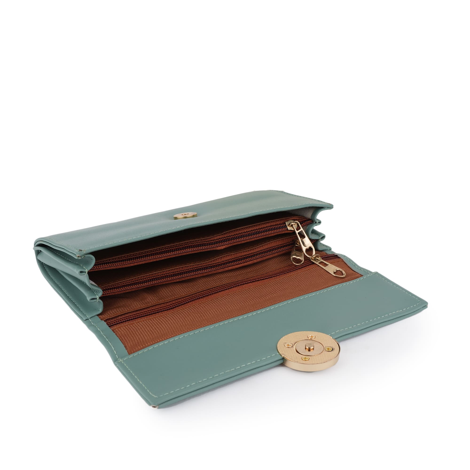 Women Mint Green Long Clutch Wallet with Back Zip Pocket