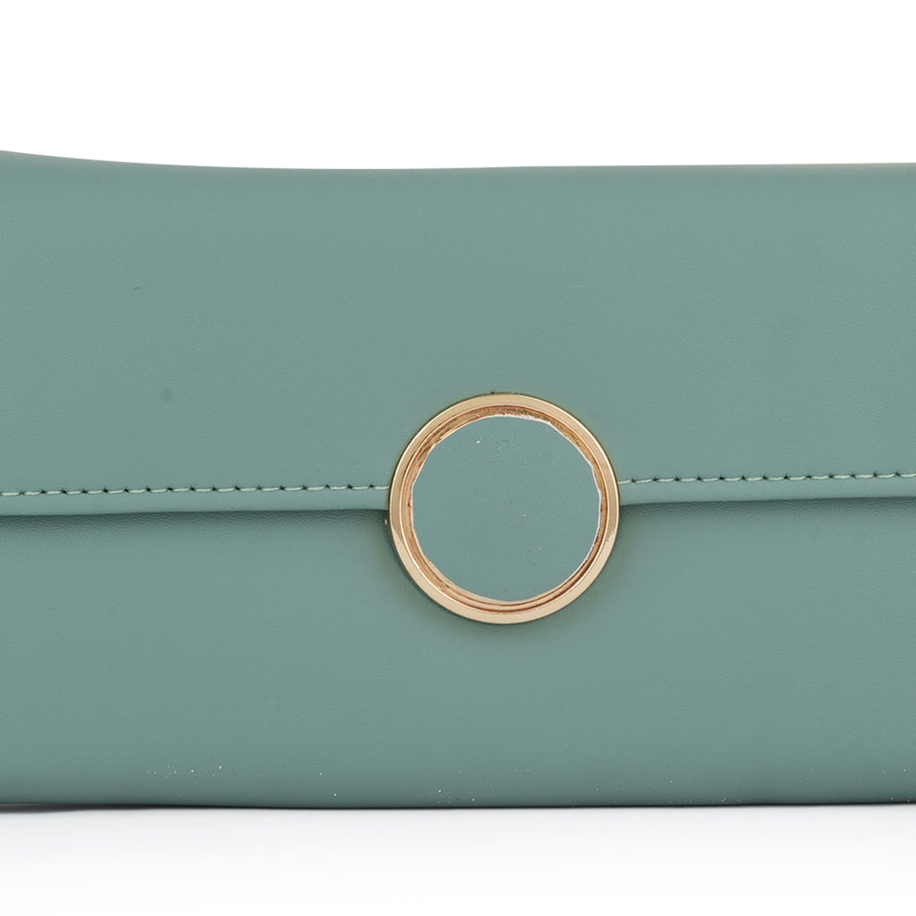 Women Mint Green Long Clutch Wallet with Back Zip Pocket