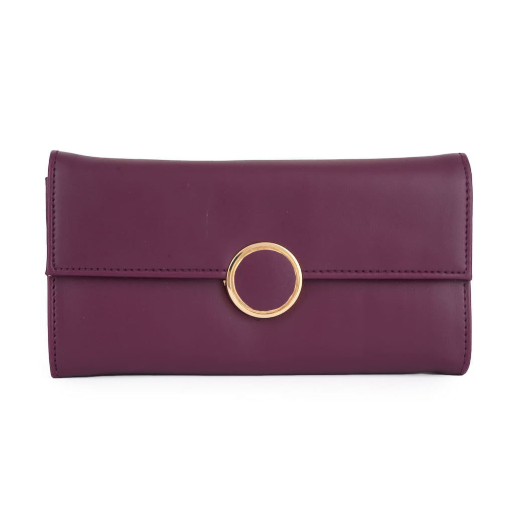 Women Burgundy Long Clutch Wallet with Back Zip Pocket