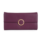 Women Burgundy Long Clutch Wallet with Back Zip Pocket