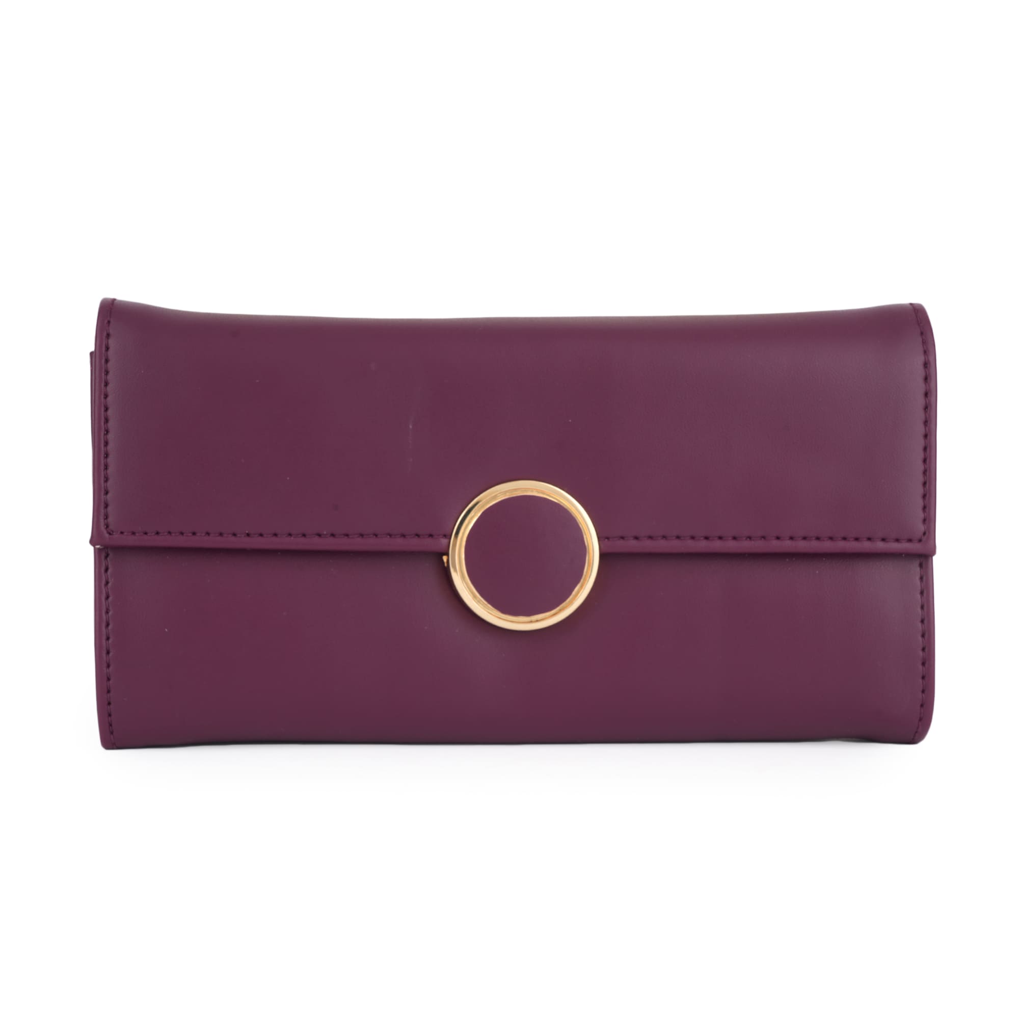 Women Burgundy Long Clutch Wallet with Back Zip Pocket