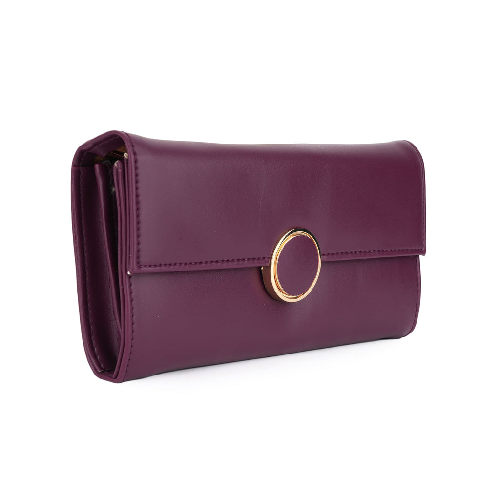 Women Burgundy Long Clutch Wallet with Back Zip Pocket