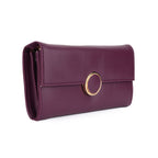 Women Burgundy Long Clutch Wallet with Back Zip Pocket