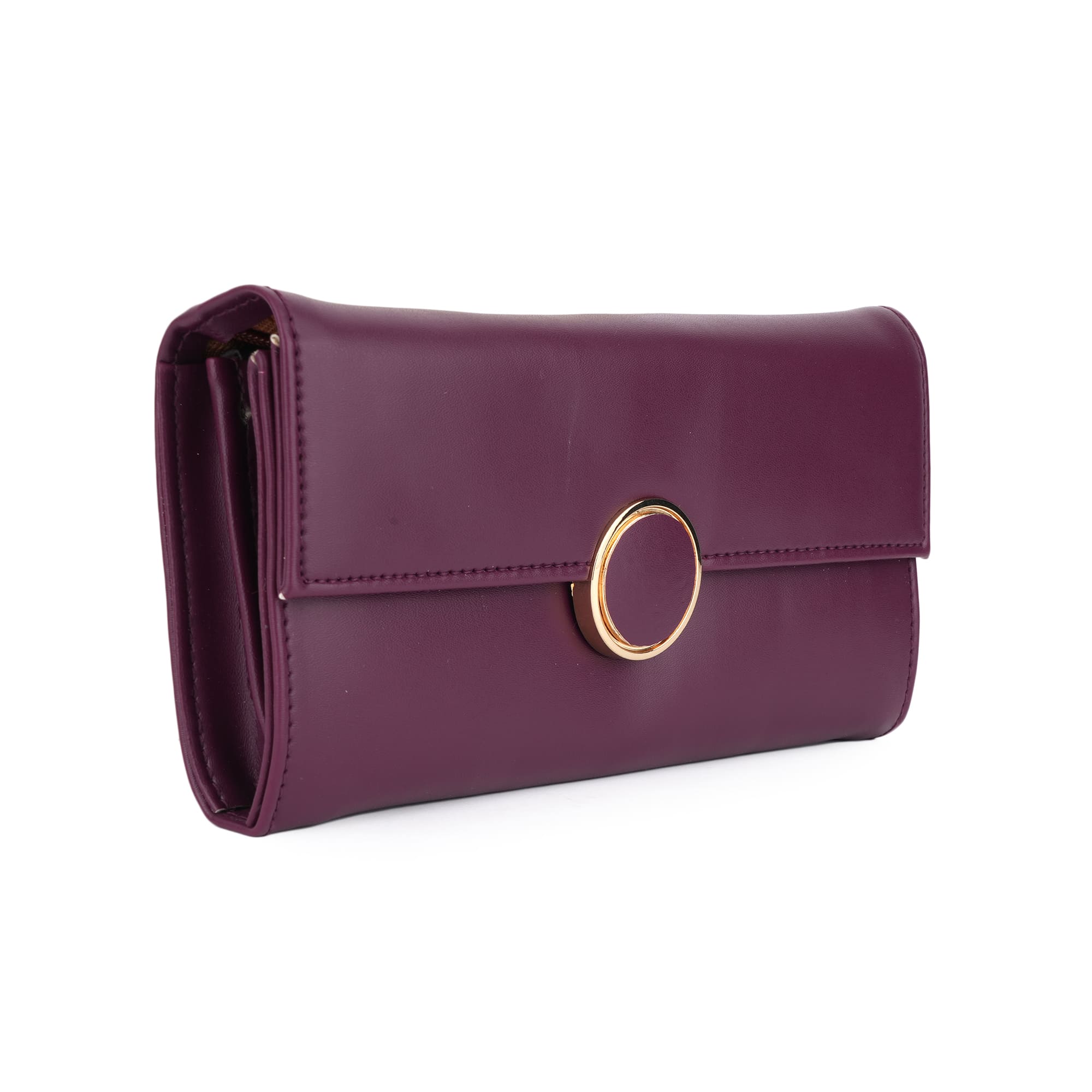 Women Burgundy Long Clutch Wallet with Back Zip Pocket