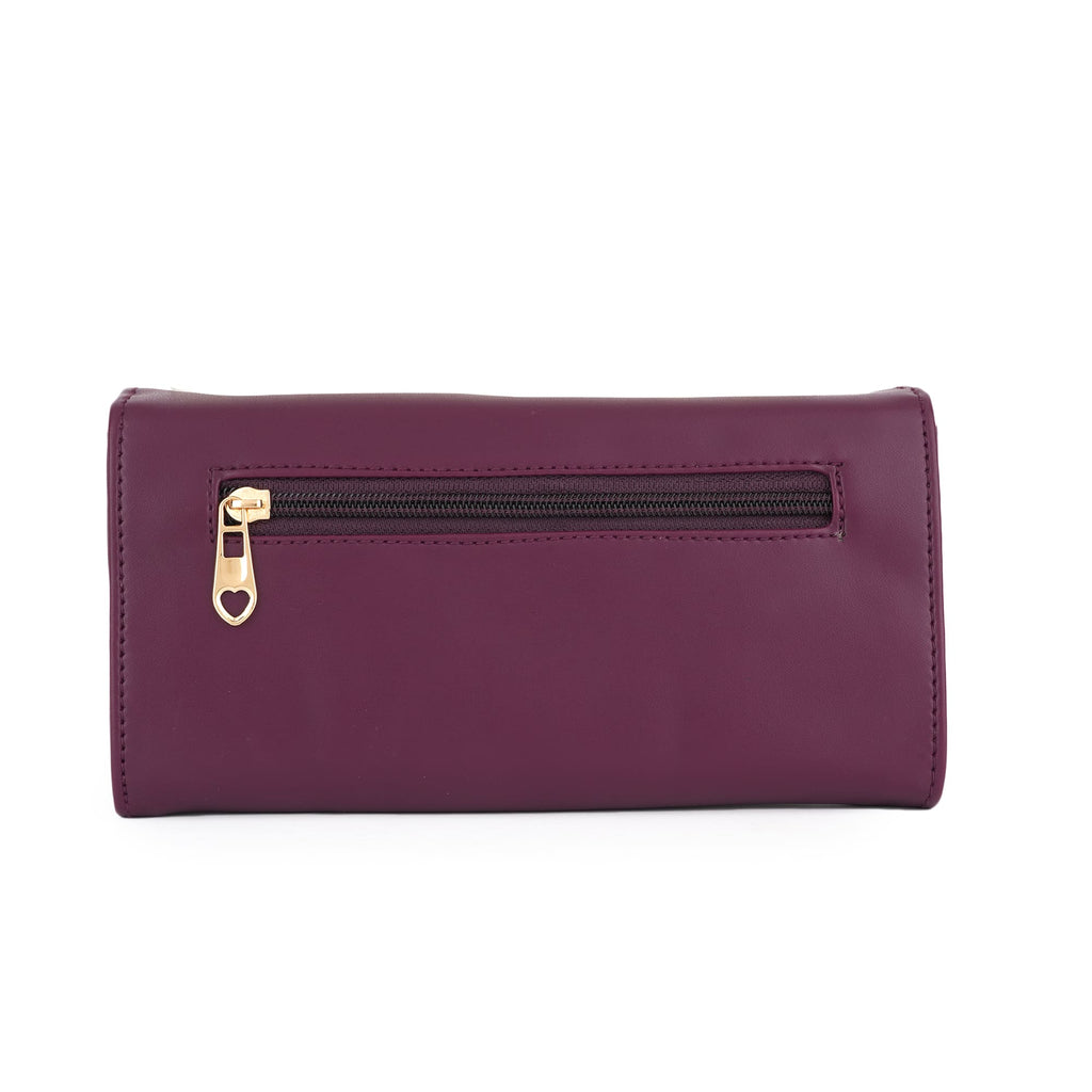 Women Burgundy Long Clutch Wallet with Back Zip Pocket