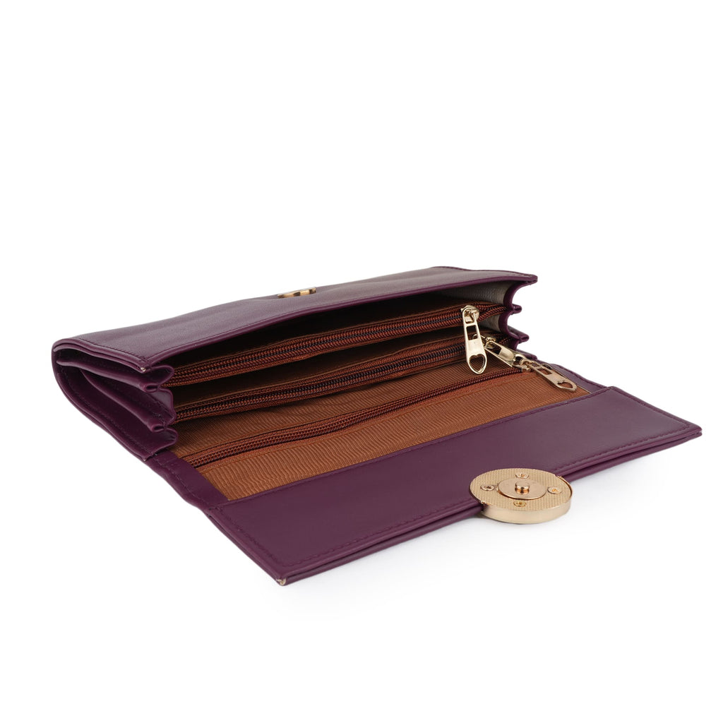 Women Burgundy Long Clutch Wallet with Back Zip Pocket