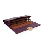 Women Burgundy Long Clutch Wallet with Back Zip Pocket