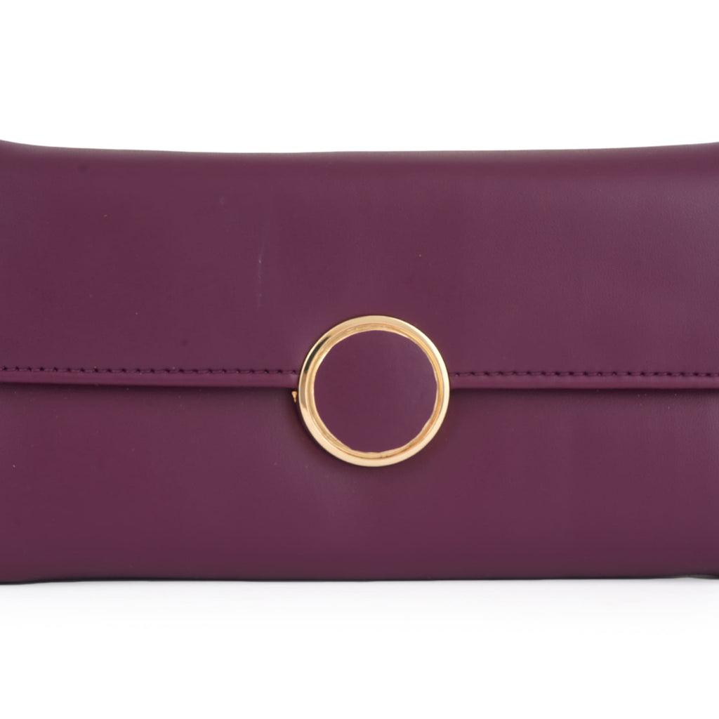 Women Burgundy Long Clutch Wallet with Back Zip Pocket