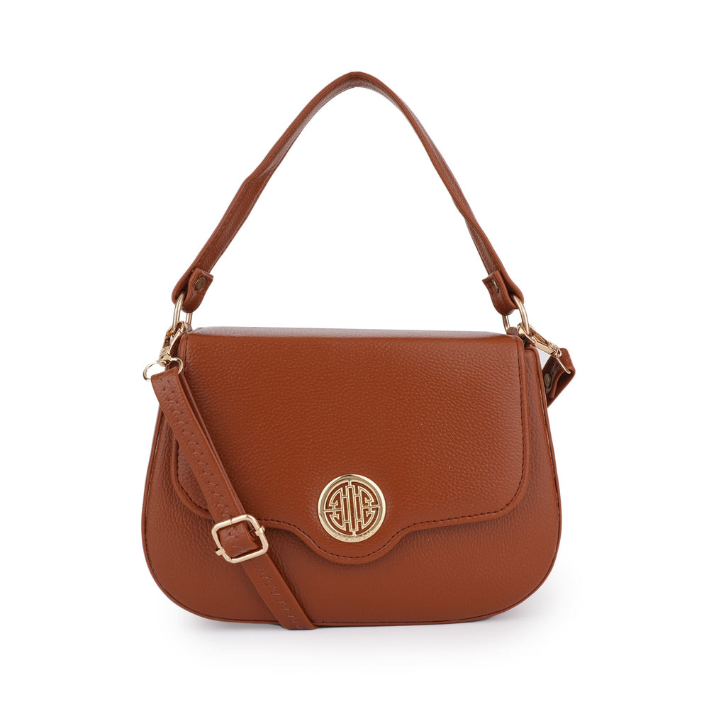 Women Brown Textured Shoulder Bag with Adjustable Sling Strap