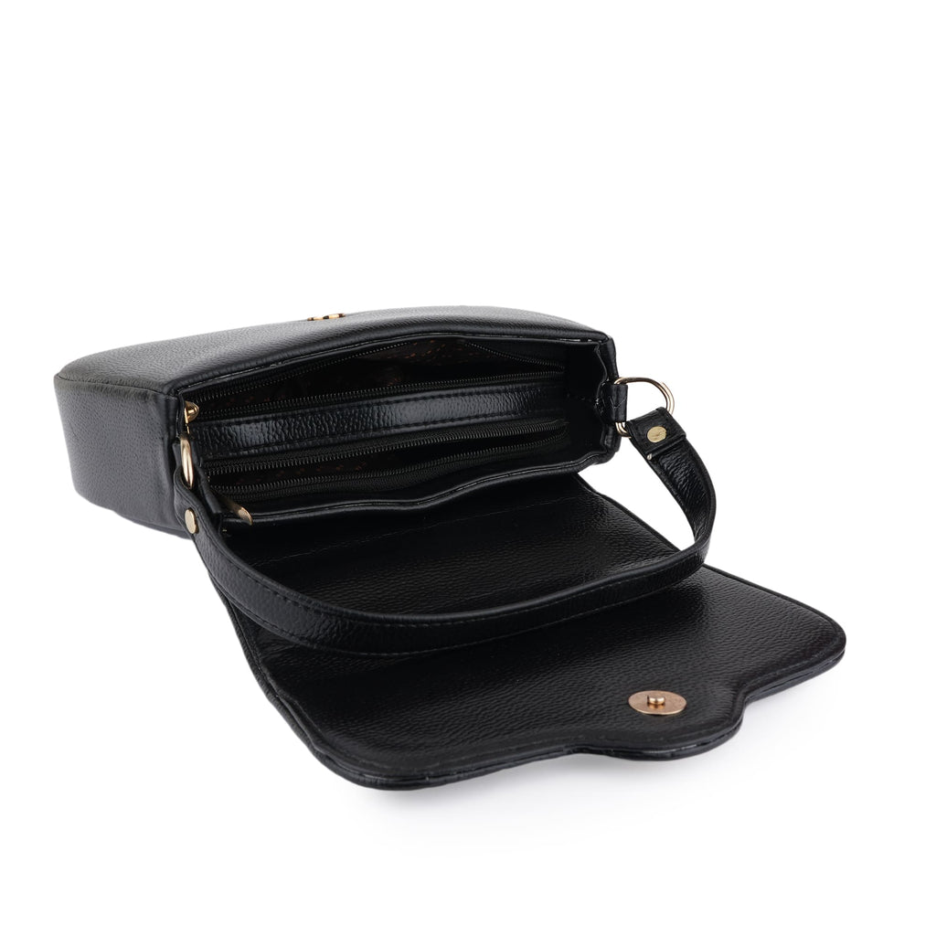 Women Black Textured Shoulder Bag with Adjustable Sling Strap