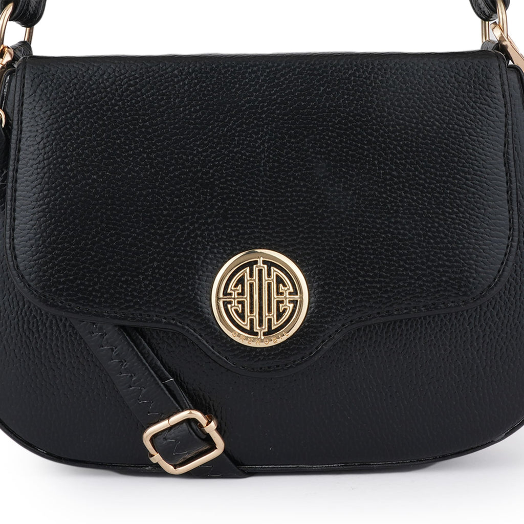 Women Black Textured Shoulder Bag with Adjustable Sling Strap