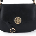 Women Black Textured Shoulder Bag with Adjustable Sling Strap